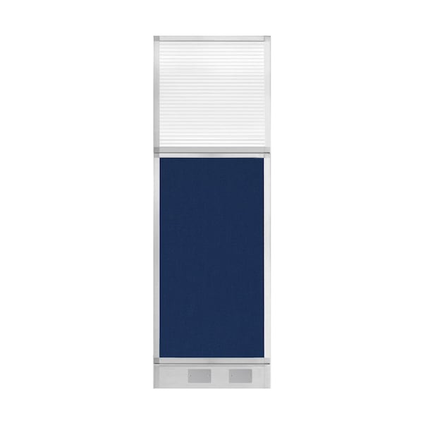 Hush Panel Cubicle Partition 2' x 6' Navy Blue Fabric Clear Fluted Window w/ Cable Channel